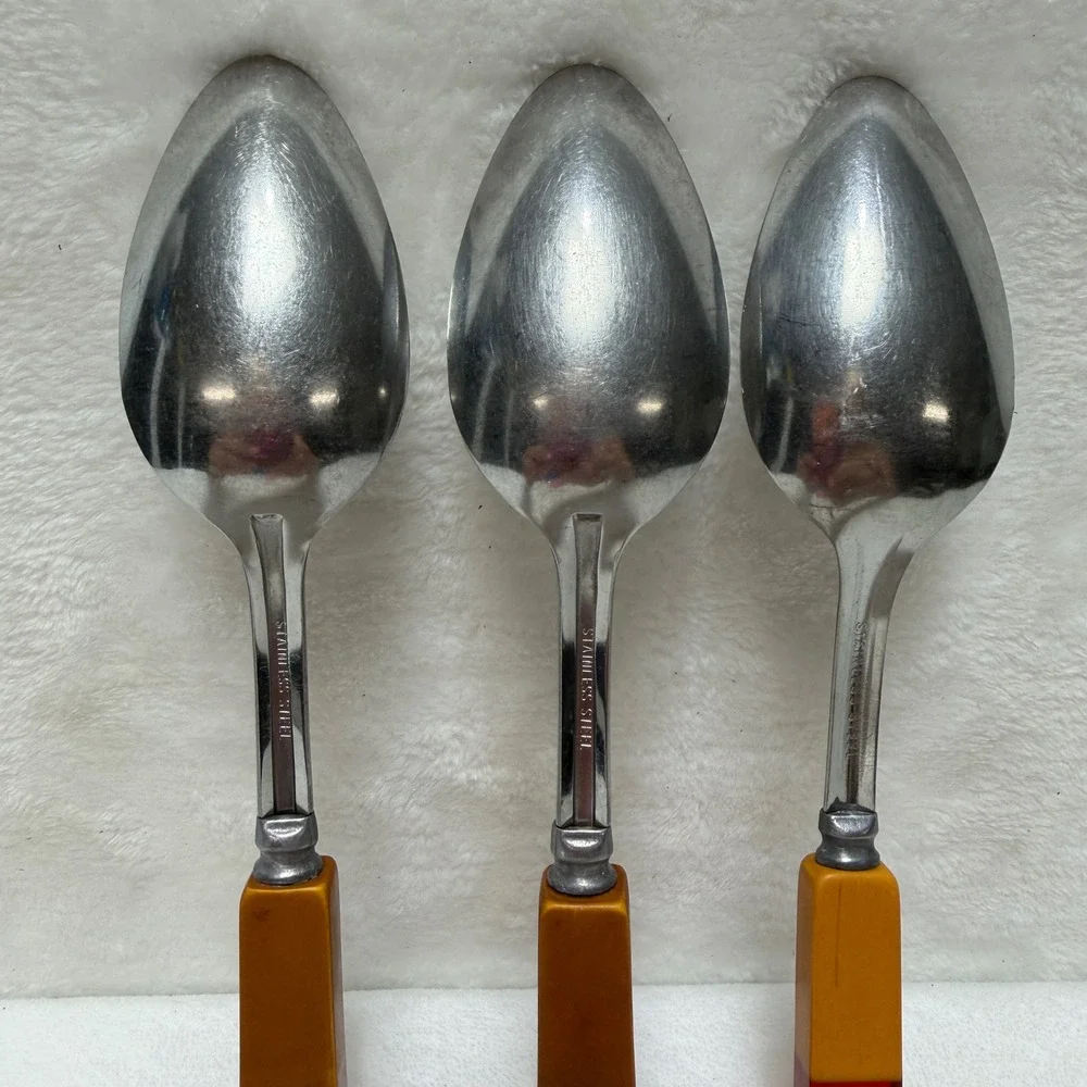 Vintage Mid Century Spoons Mixed Color Two Tone Bakelite Handles Set‎ 3